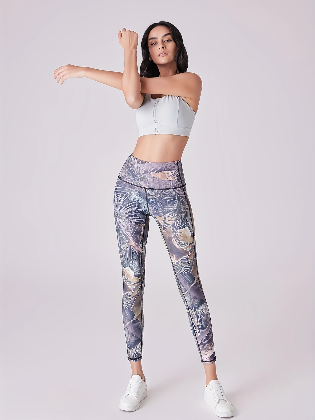 Printed High Waist Yoga Leggings Quick Dry Cropped Pants