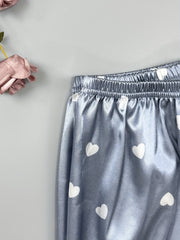 Heart Print Pajama Set Long Sleeve Top & Pants Women's Sleepwear