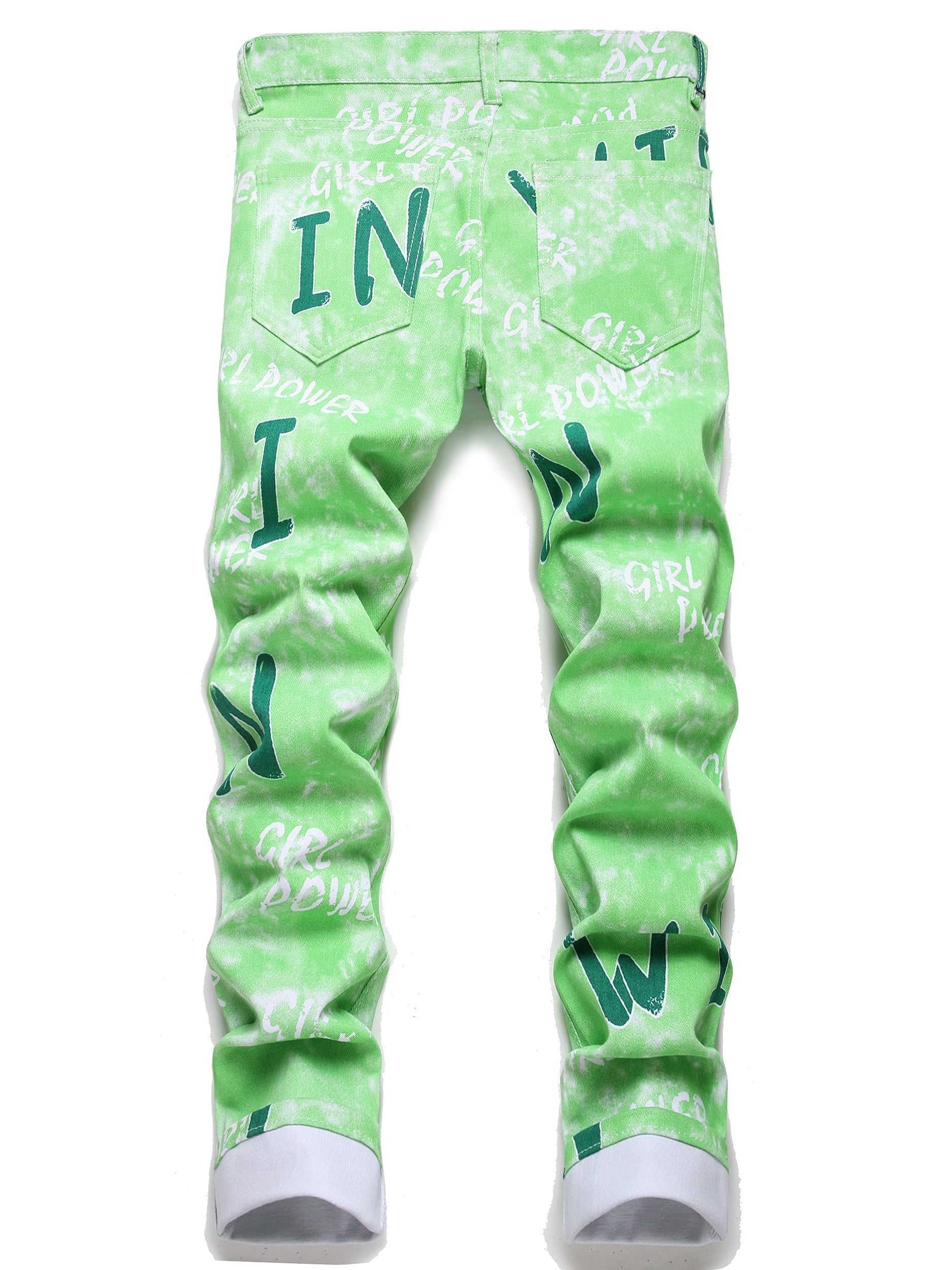Slim Fit All Over Print Jeans Casual Street Style Denim Pants