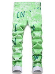 Colorful Graphic Pattern Slim Fit Jeans for Men