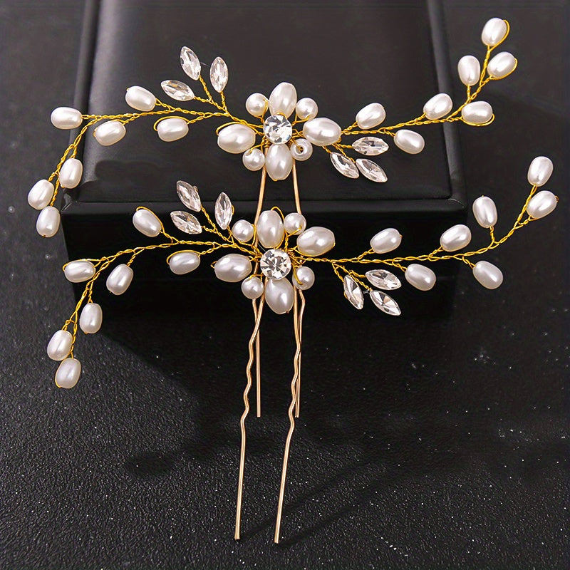 Crystal Flower Hair Pin U-shaped Hairpin Head Jewelry
