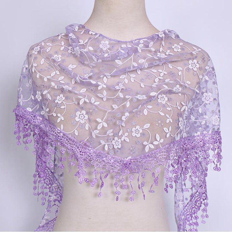 Floral Scarf Lace Hollow Out Solid Tassel Shawl Triangular Scarf