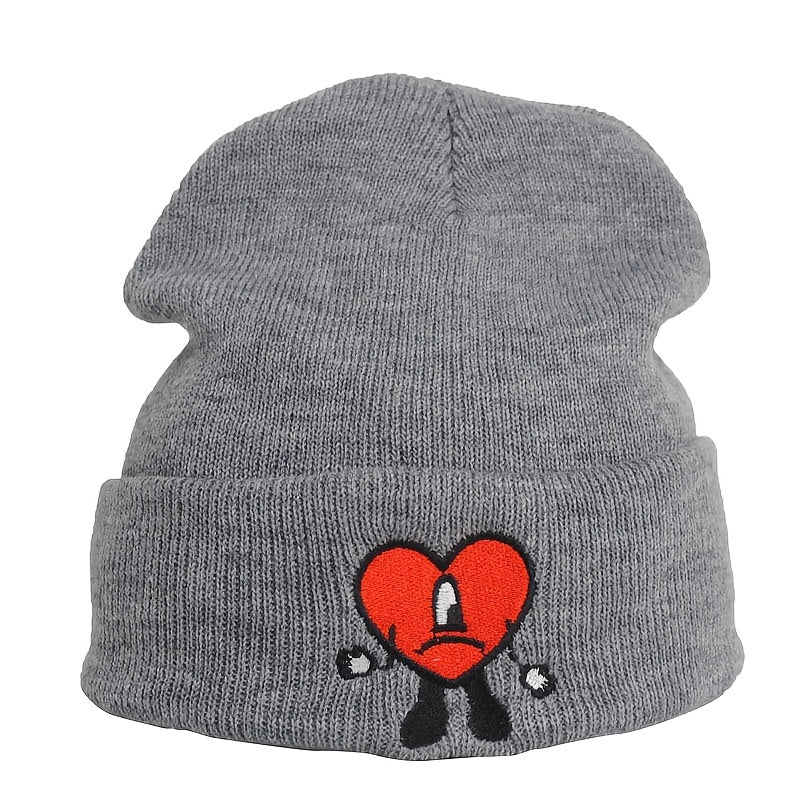Embroidery Heart Knit Hat Bad Rabbit Cartoon Hip Hop Style Beanie Hat