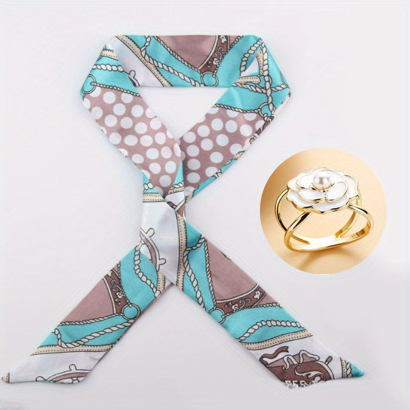 2pcs Set Skinny Scarf & Scarf Ring Dotted Long Ribbon Neckerchief