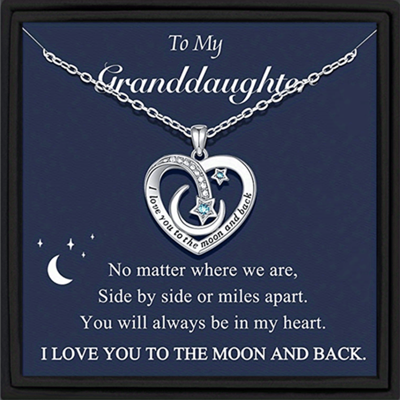 Heart Star Moon Copper Zircon Pendant Necklace With Meaningful Message Card