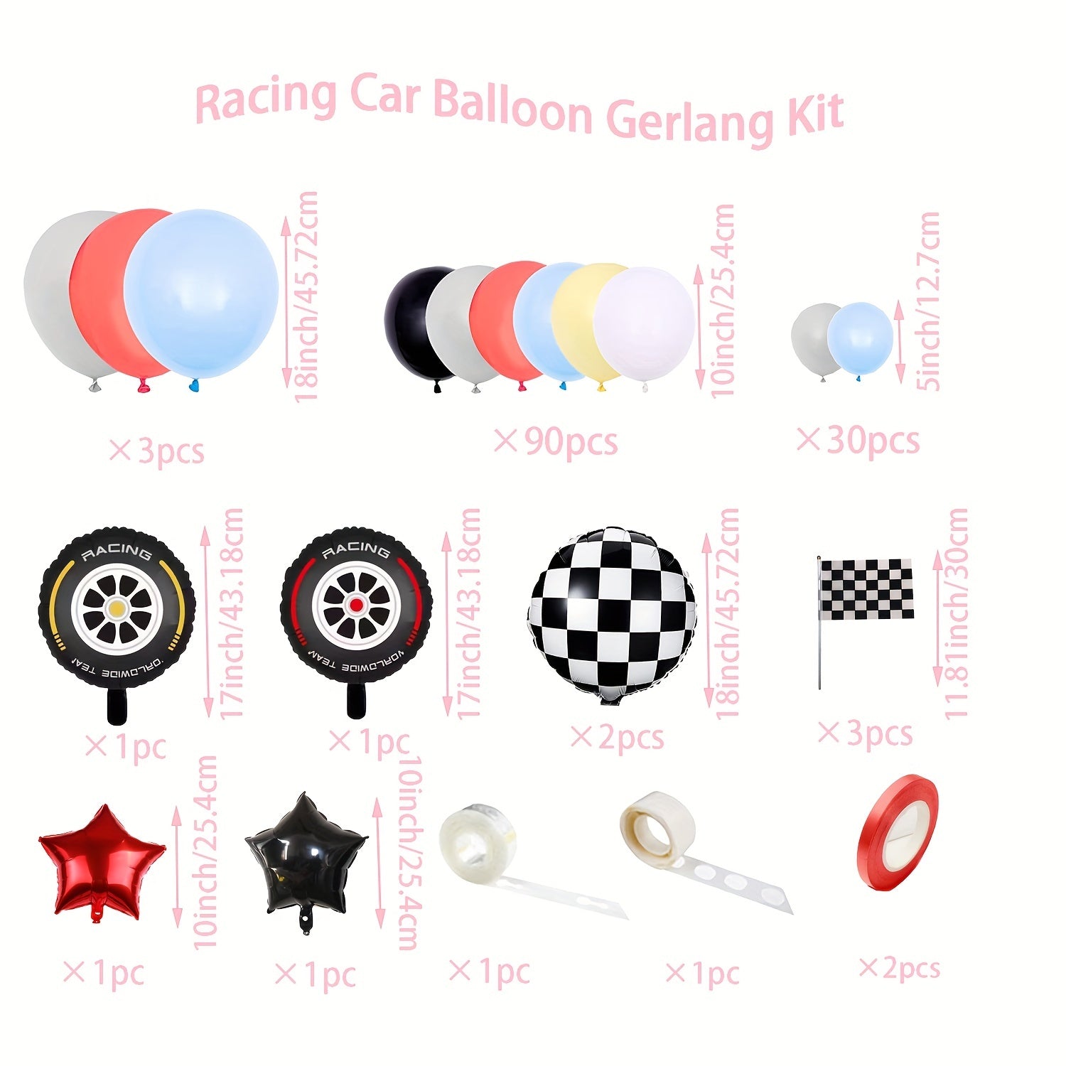 130pcs Racing Theme Balloon Set for Boys Birthday Party