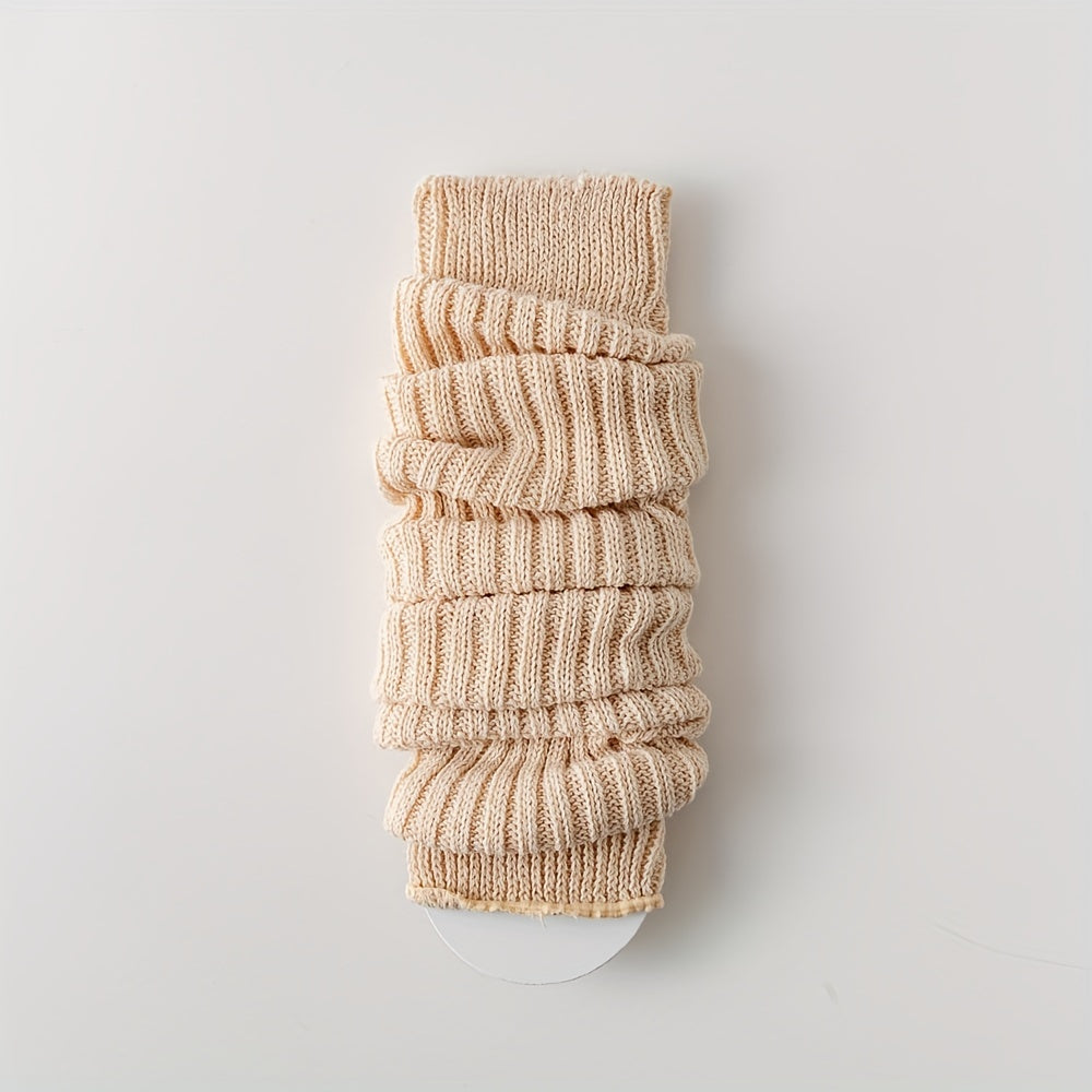 Rib Knit Leg Warmers Solid Crew Socks Women's Stockings