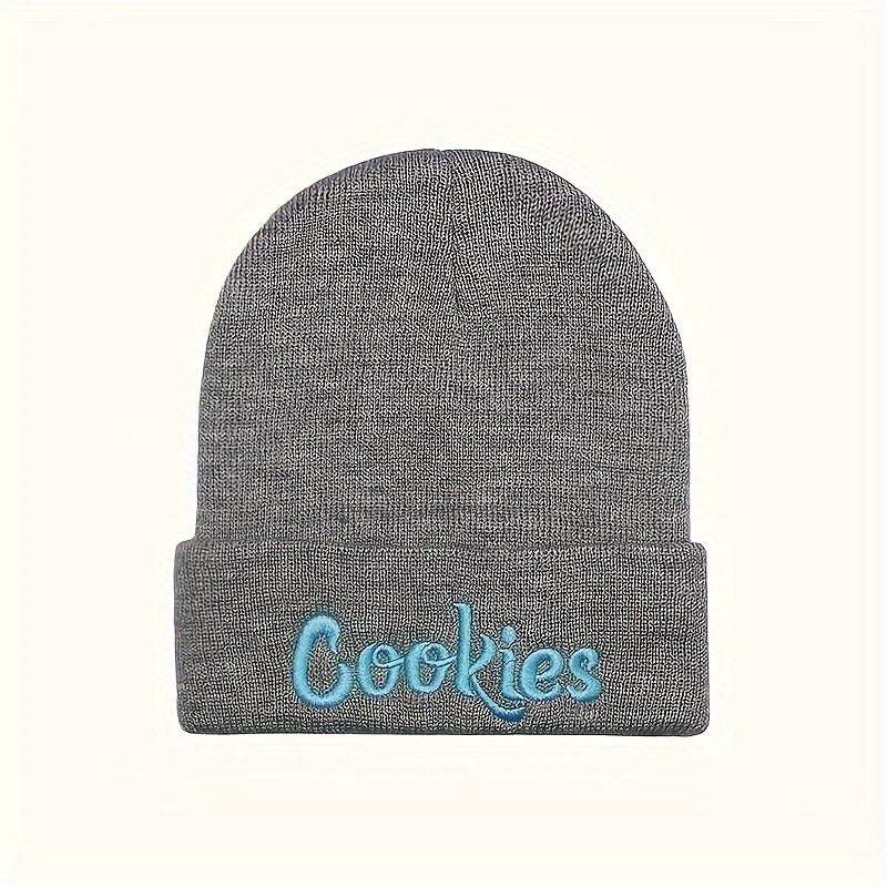 Letter Embroidered Beanie Hip hop Style Elastic Solid Knitted Hat
