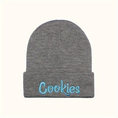 Letter Embroidered Beanie Hip hop Style Elastic Solid Knitted Hat
