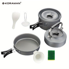 KORAMAN Aluminum Camping Cookware Set Lightweight Pots Pans Teapot with Mesh Bag