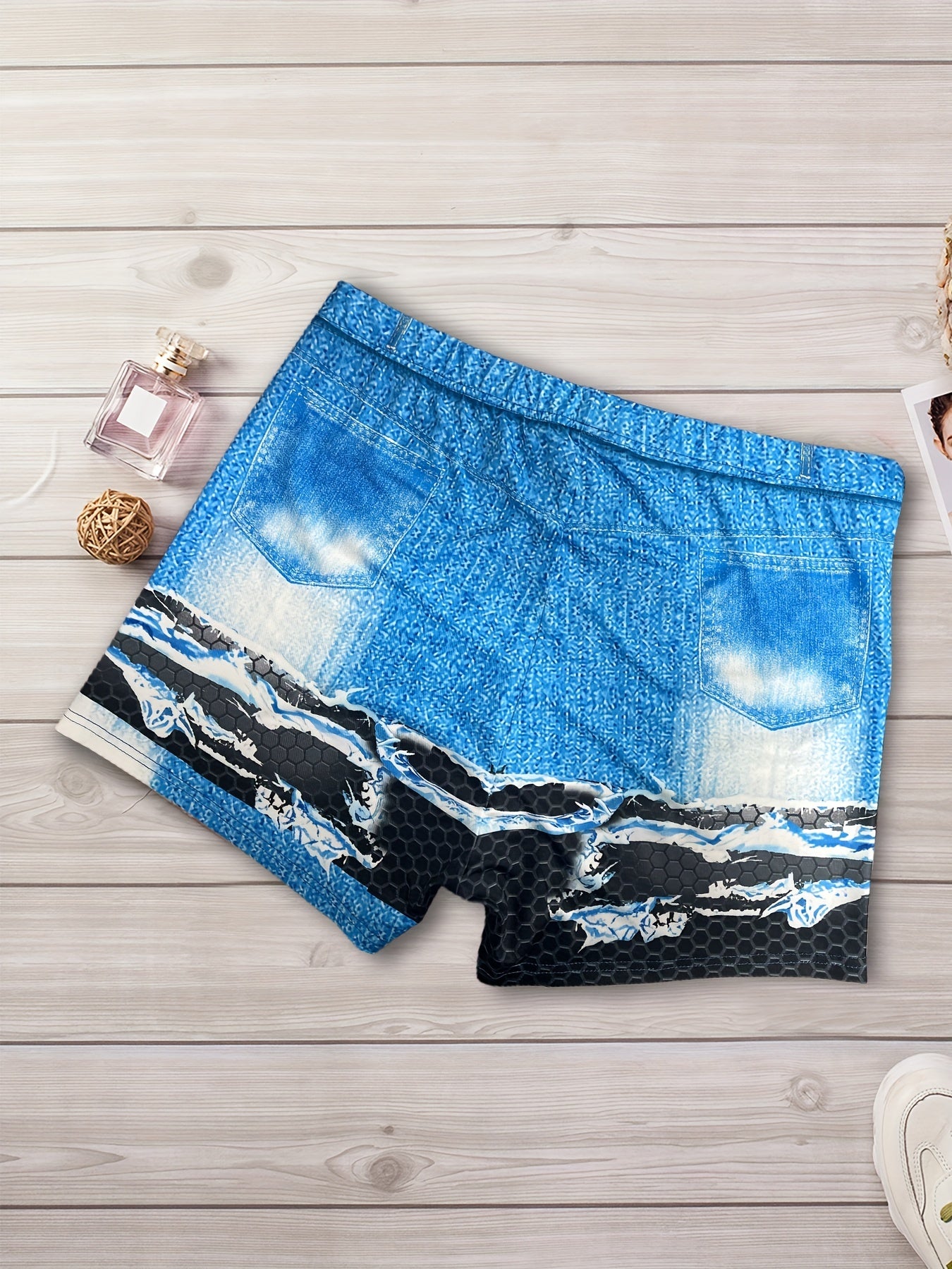 Women's Denim Print High Rise Stretch Shorts