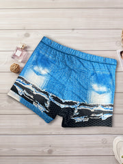 Women's Denim Print High Rise Stretch Shorts