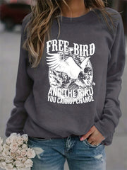 Eagle Print Sweatshirt Crew Neck Women's Clothing