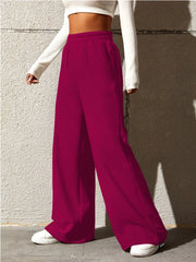 Sports Pants Women's Plus Solid Elastic High Rise Wide Leg