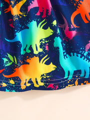 Girls' Tie Dye Dinosaur Allover Print Ruffle Long Sleeve Casual Dress