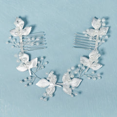 Leaf & Faux Pearl Hair Comb Bridal Wedding Headwear Hair Styling Accessory