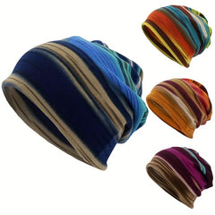Striped Print Multifunctional Hat Neck Gaiter Pullover Hat