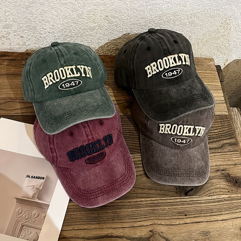 Unisex Retro Sunshade Adjustable Baseball Cap with Letter Embroidery