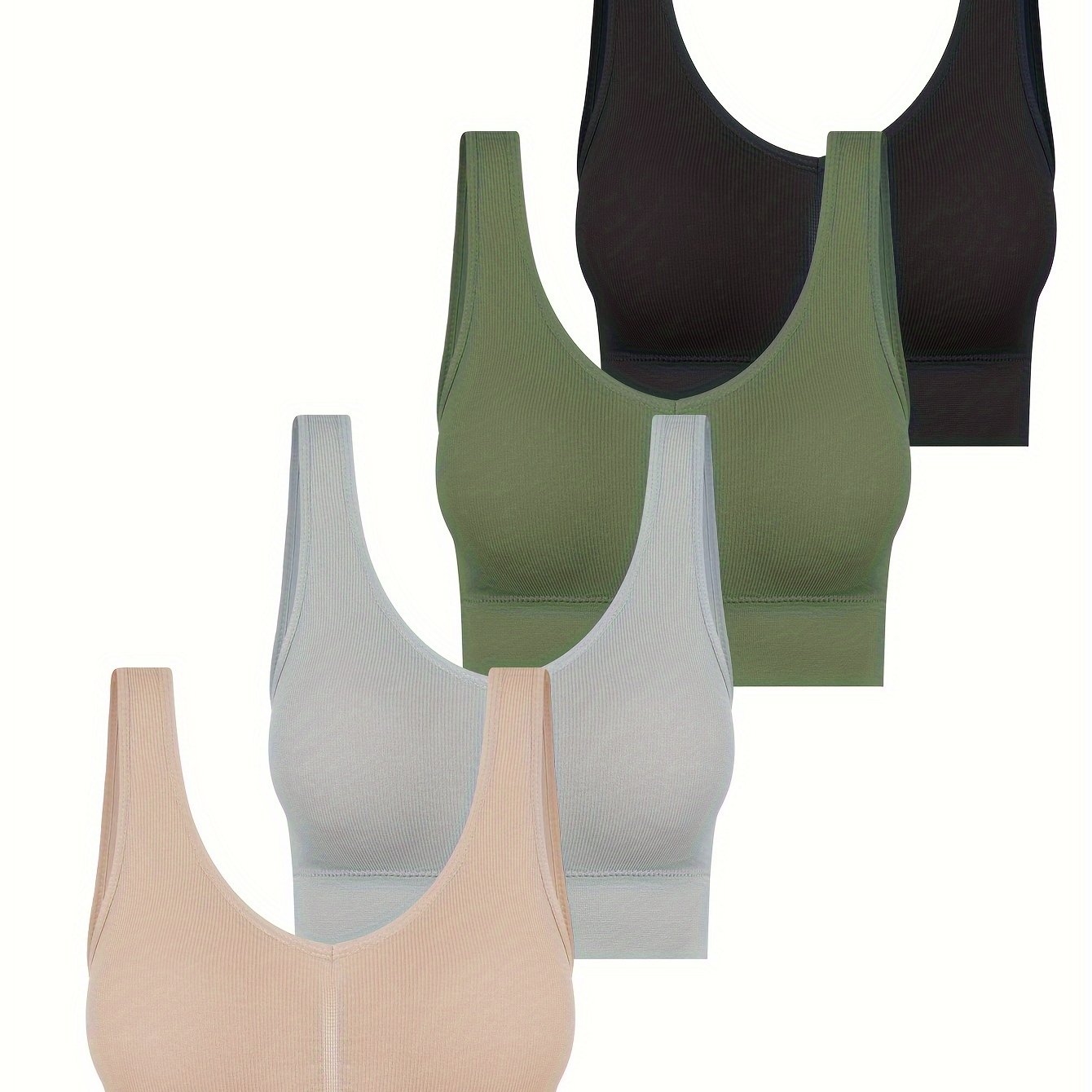 4pcs Wireless Bras Comfy & Breathable Full Coverage Women's Lingerie