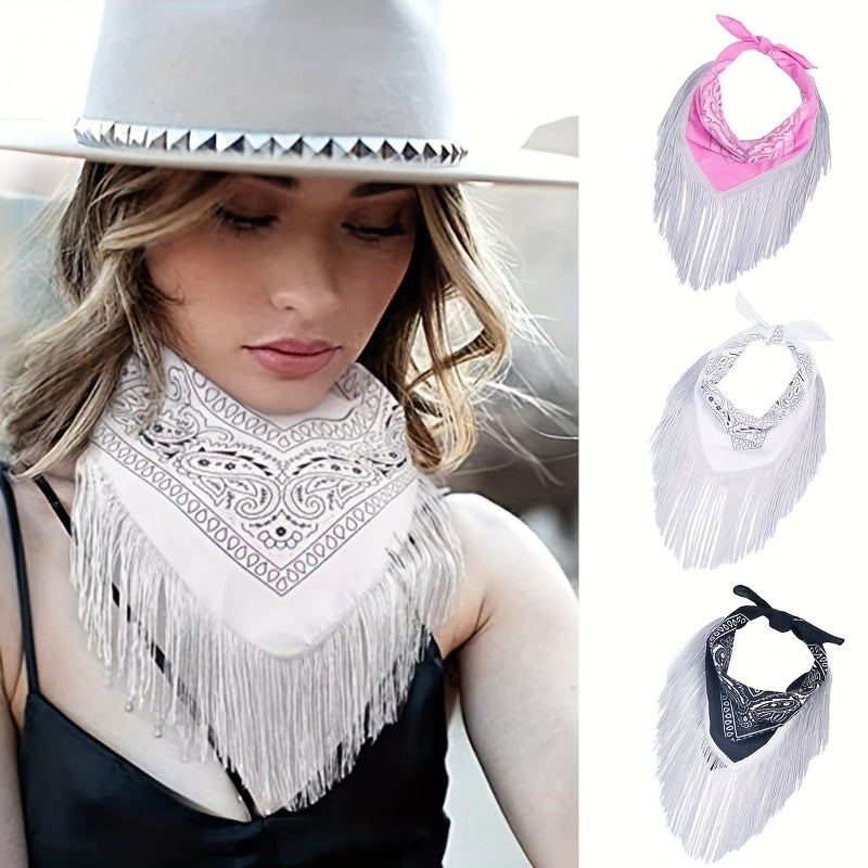 Sequin Bachelorette Bandanas Cowgirl Fringe Neckerchief Tassel Trim