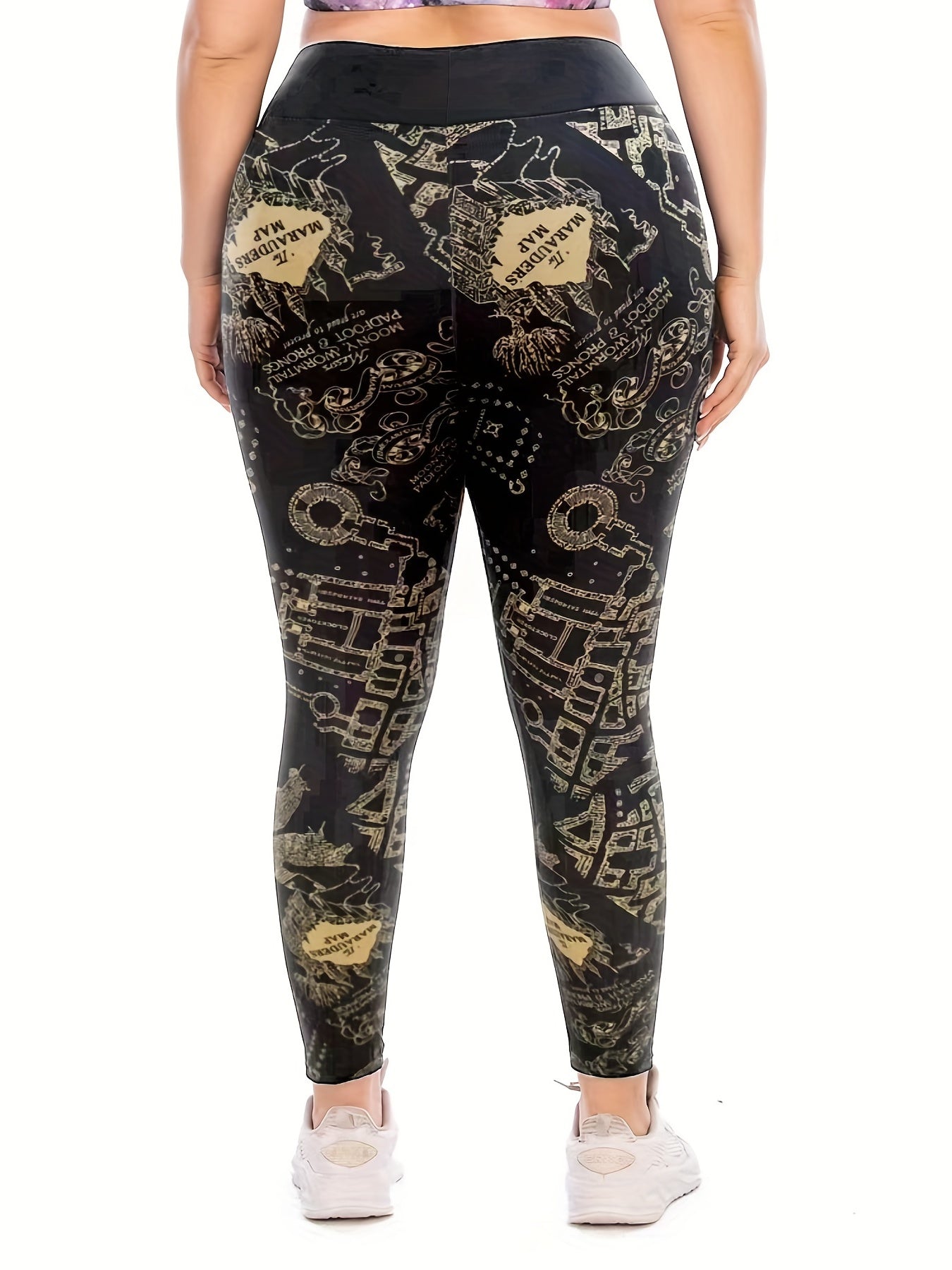 Women's Plus Geometric Print Cut Out High Rise Leggings