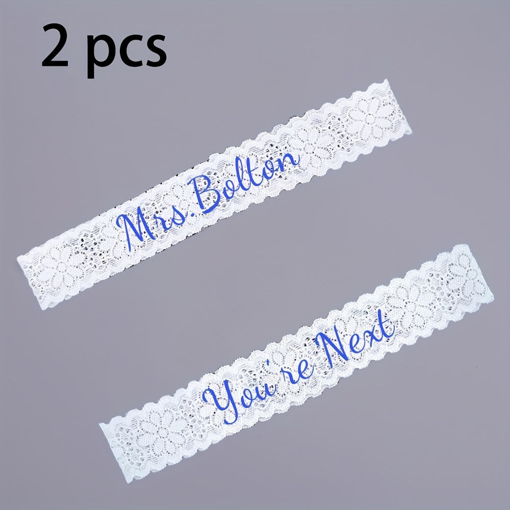 2pcs Personalized Embroidered Lace Wedding Leg Rings Bridal Leg Rings Name Custo