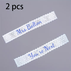 2pcs Personalized Embroidered Lace Wedding Leg Rings Bridal Leg Rings Name Custo