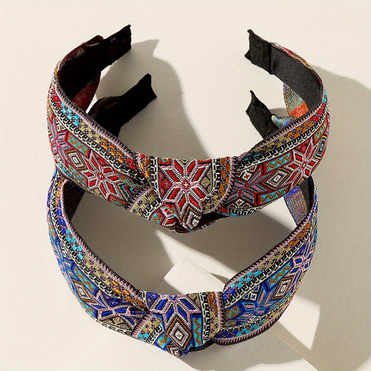 Embroidery Knotted Headband Striped Middle Knot Women's