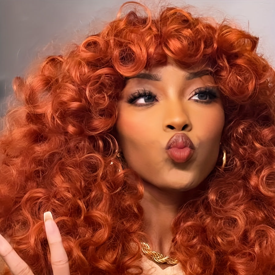 Long Curly Afro Wig With Bangs Big Loose Kinky Curly Hair Synthetic Wig