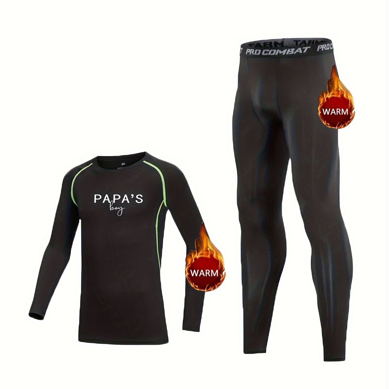 2pcs Kids Fleece Compression Sets Long Sleeve Crew Neck Pullover Matching Pants