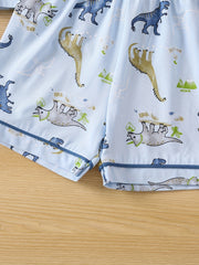 2pcs Boys Dinosaur Print Short Sleeve Pajama Set for Summer