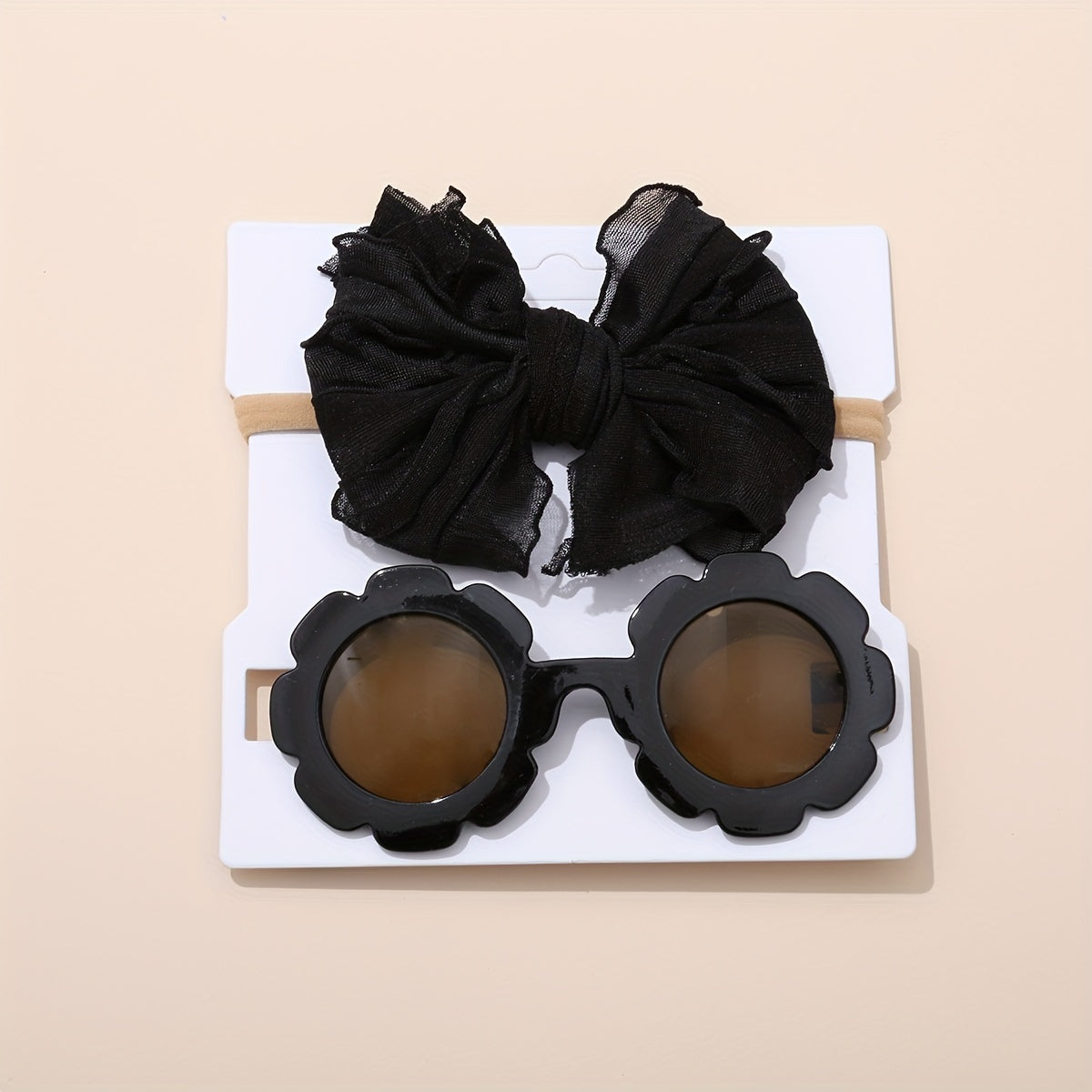 2pcs Kids Sunglasses & Lace Bow Headband Set for Outdoor Travel