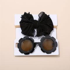 2pcs Kids Sunglasses & Lace Bow Headband Set for Outdoor Travel