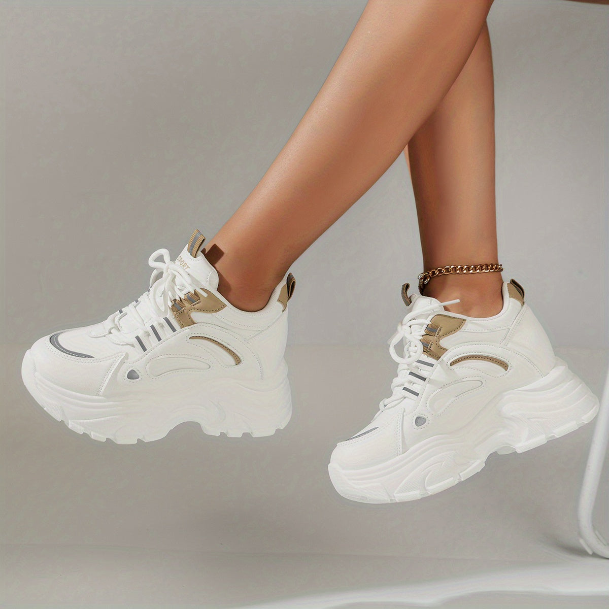 Women's Chunky Sneakers Low Top Lace Up Platform Shoes