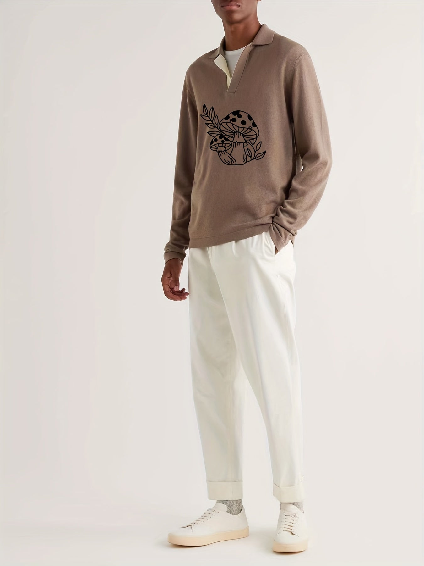 Men's Mushroom Pattern Knit Polo Shirt