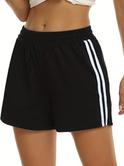 Sporty Plus Size Stripe Print Elastic Waist Shorts