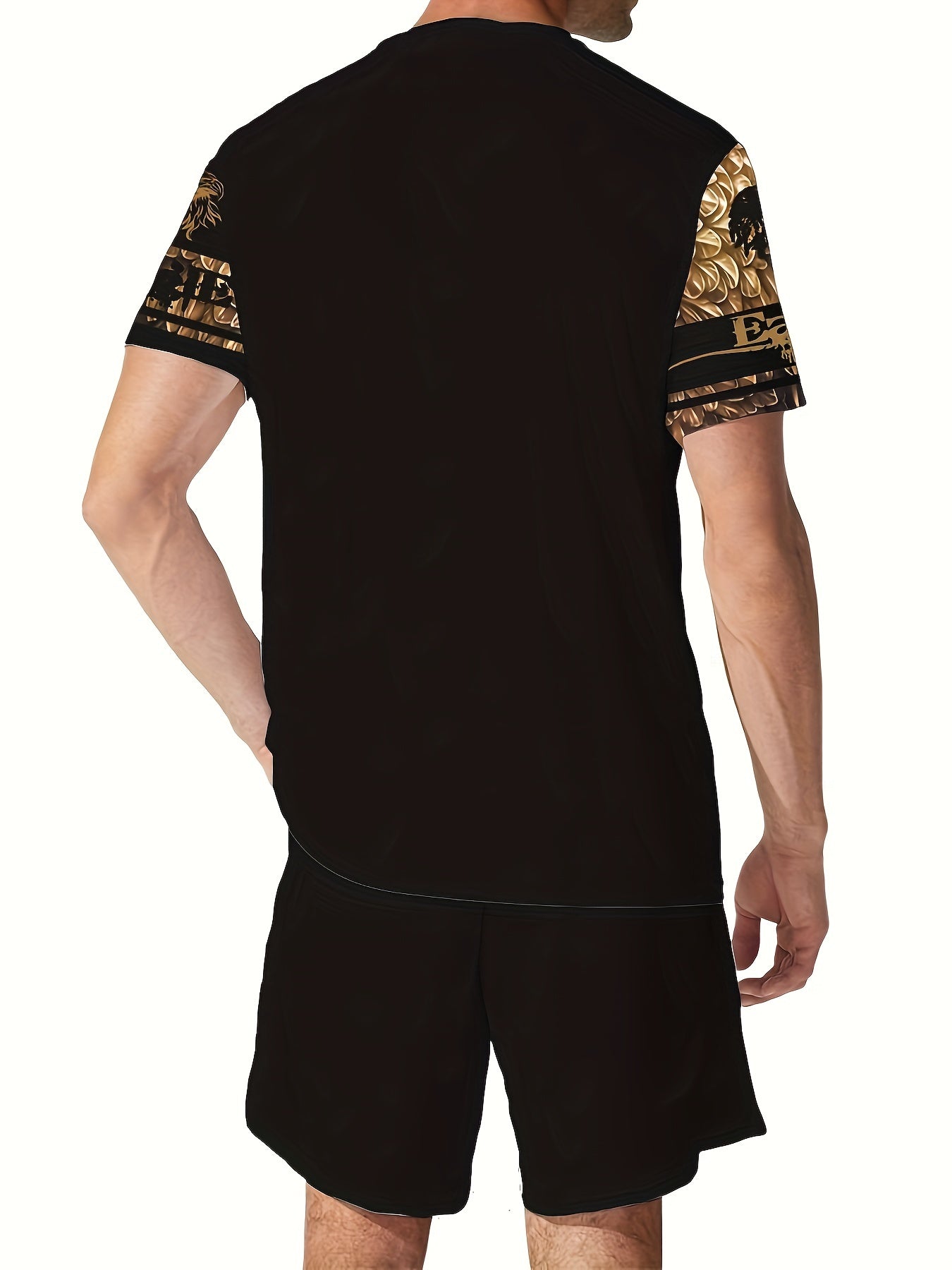 Men's Eagle Print Short Sleeve T shirt & Stretch Shorts Set for Outdoor