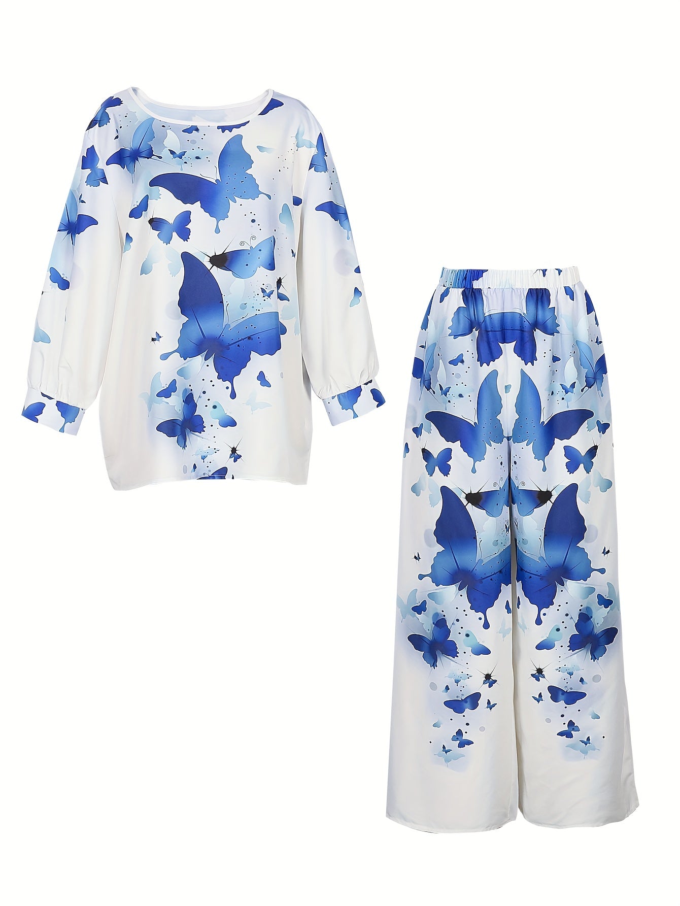 Butterfly Print Top & Wide Leg Pants Set