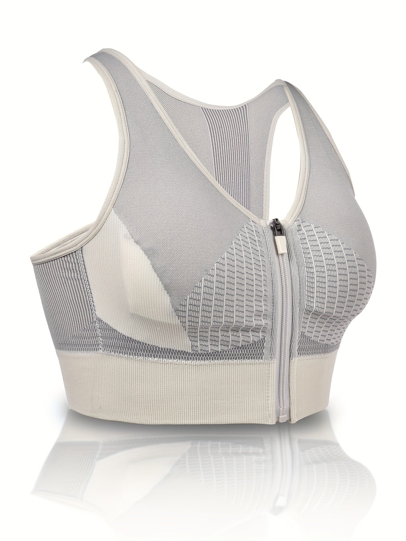 Colorblock Zipper Sports Bra Push Up Shockproof Bra Women's Lingerie