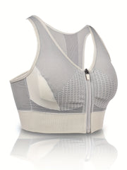 Colorblock Zipper Sports Bra Push Up Shockproof Bra Women's Lingerie