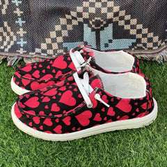 Red Heart Pattern Skateboard Shoes for Women, Lightweight Running Shoes