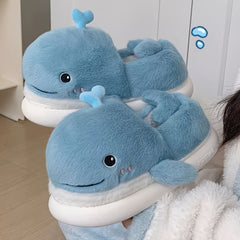 Cartoon Whale Furry House Shoes For Girls