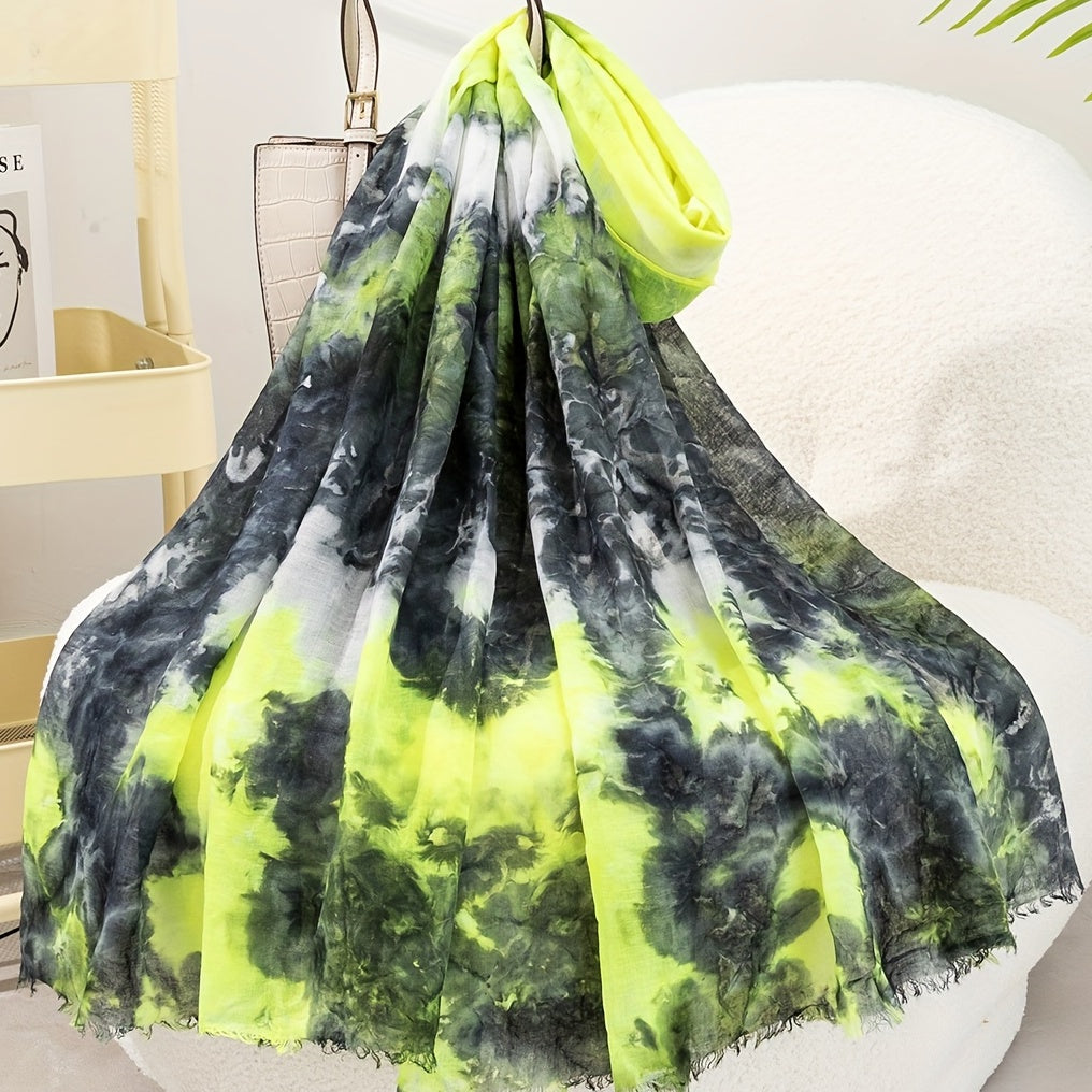 Tie Dye Print Raw Trim Scarf Casual Style Graphic Shawl Scarf Wrap