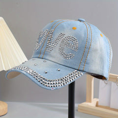 Love Rhinestone Baseball Cap Denim Sun Hat Studded Lightweight