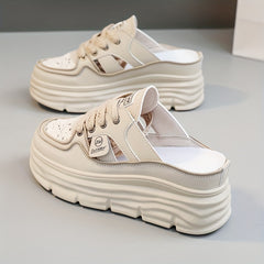 Women's Comfy Stylist Platform Chunky Half Slippers Walking Shoes