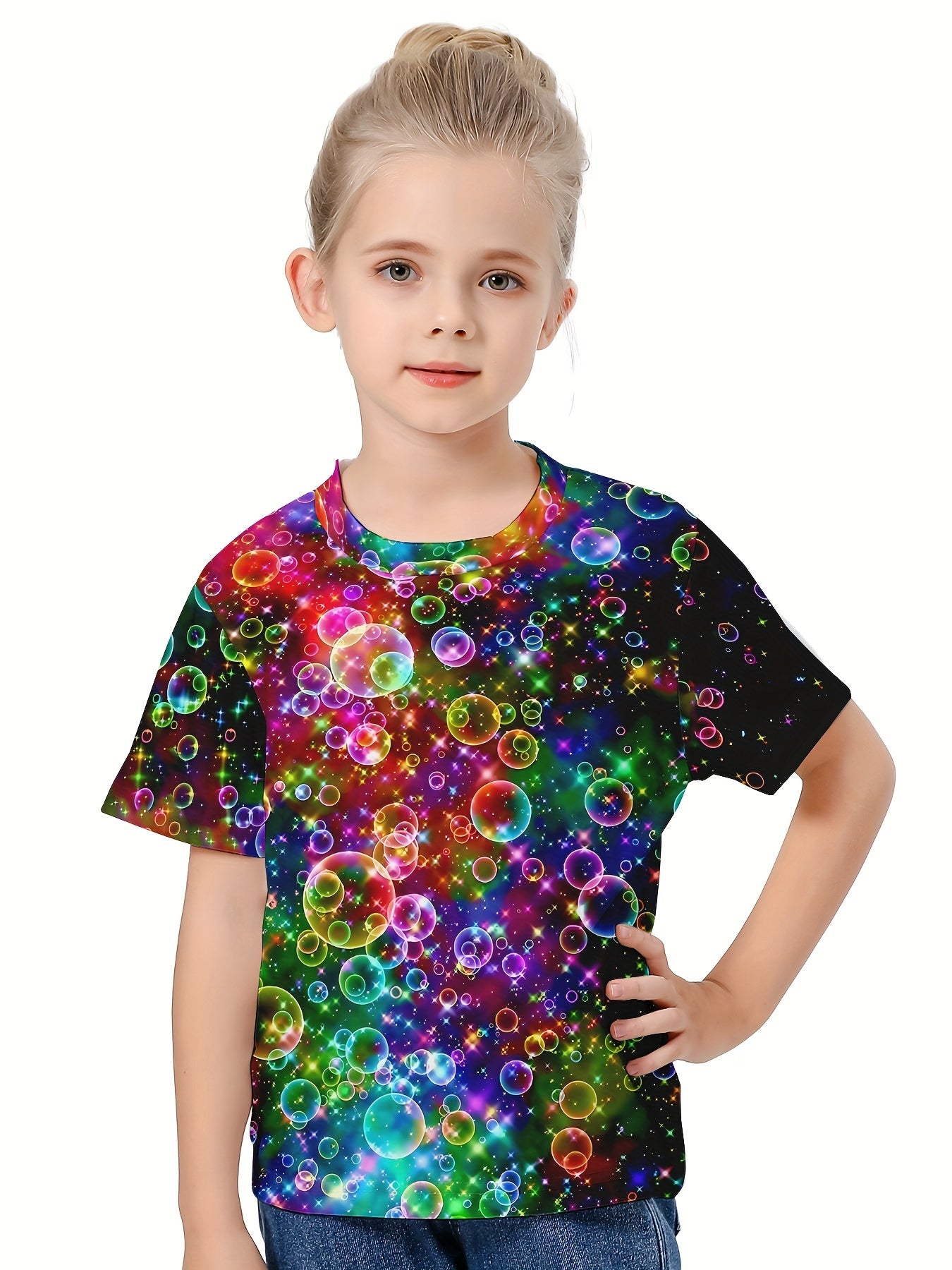 3D Colorful Bubble Graphic Short Sleeve T shirt Boys Girls Summer Top
