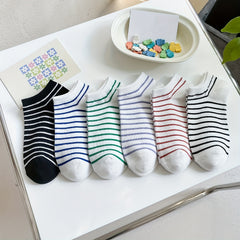 6 Pairs Striped Ankle Socks Women's Short Stockings & Hosiery