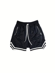 Men's Zip Pocket Drawstring Shorts Activewear Comfy Loose Block Shorts