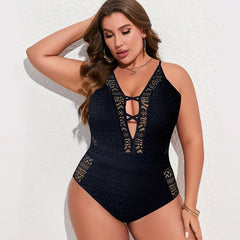 Lace Deep V Neck One Piece Swimsuit