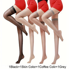 4 Pairs Striped Thigh High Stockings Mesh Over The Knee Socks Women's Hosiery